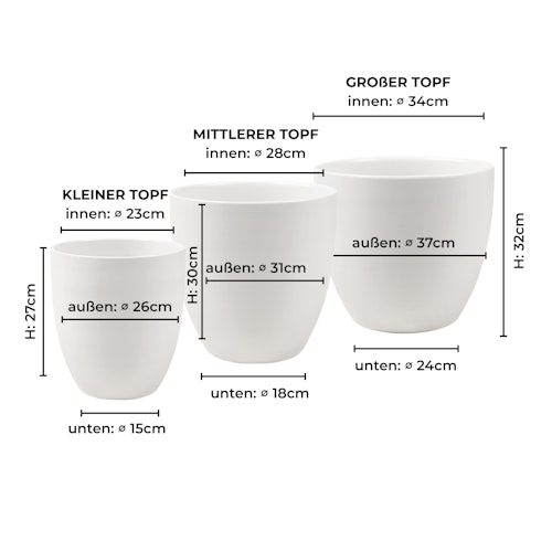 Wikholm form Design Pflanzgefäß / Blumentopf  3er Set  cremeweiß ⌀ 26 x H 27 cm; 31 x H 30 cm; 37 x H 32 cm