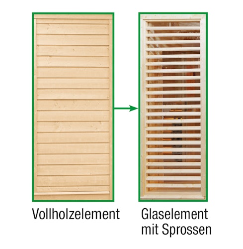 Wolff Finnhaus Sauna Paradiso: Tausch Vollholzelement in Glaselement mit Sprossen