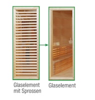 Wolff Finnhaus Sauna Paradiso: Tausch Glasement mit Sprossen in Glaselement ohne Sprossen