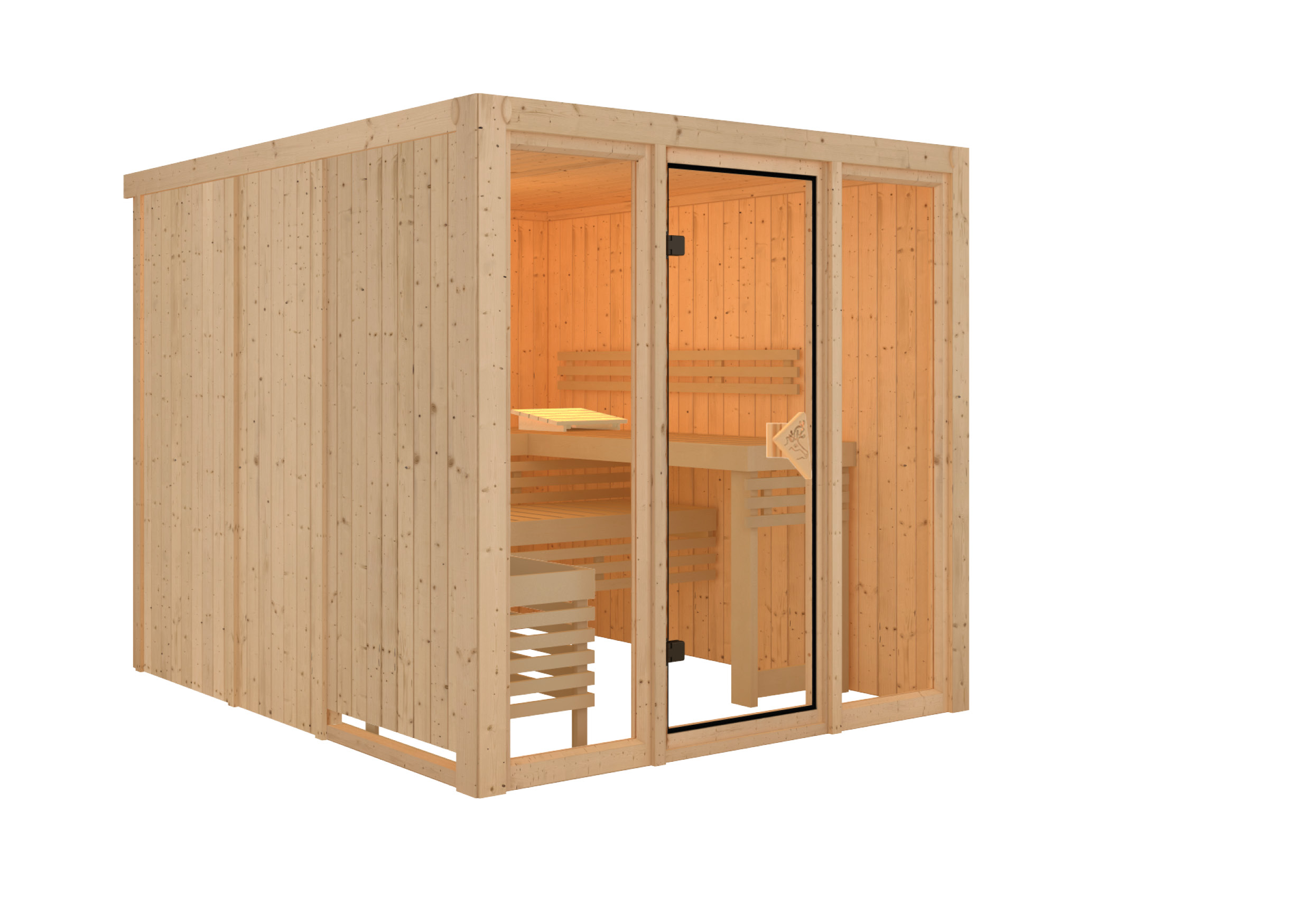 Vorschaubild Galerie Karibu Sauna Askja Superior mit Fronteinstieg 68 mm inkl. 9-teiligem gratis Zubehörpaket