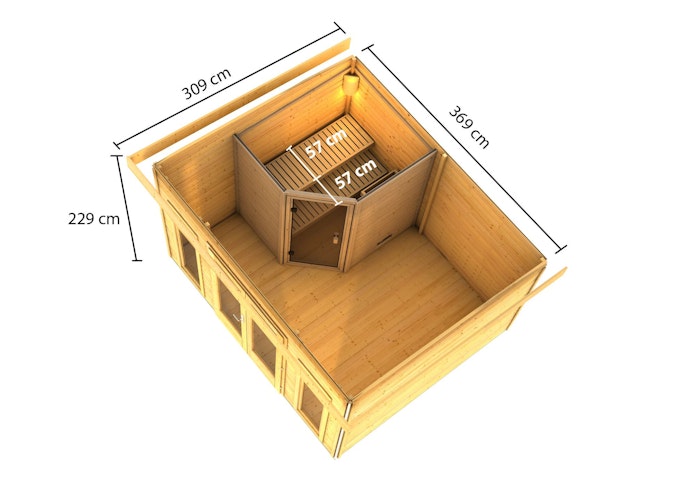 Karibu Saunahaus Mainburg 2 mit Vorraum - 38 mm inkl. gratis Saunaofen & 8-teiligem Zubehörpaket (Gesamtwert 1071,91€) Bild