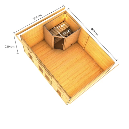 Karibu Saunahaus Mainburg 4 mit Vorraum - 38 mm inkl. gratis Saunaofen & 8-teiligem Zubehörpaket (Gesamtwert 1071,91€) Bild