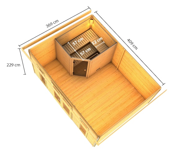 Karibu Saunahaus Mainburg 4 mit Vorraum - 38 mm inkl. gratis Saunaofen & 8-teiligem Zubehörpaket (Gesamtwert 1071,91€) Bild