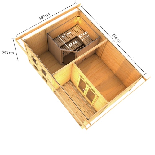 Karibu Saunahaus Mainburg 5 mit Vorraum - 38 mm inkl. gratis Saunaofen & 8-teiligem Zubehörpaket (Gesamtwert 1071,91€) Bild