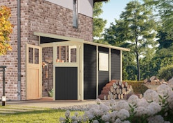 Karibu Premium Anlehn-Gartenhaus Gerätehaus Juist/Wandlitz 2/3/4/5 - 19 mm inkl. gratis Innenraum-Pflegebox im Wert von 99€