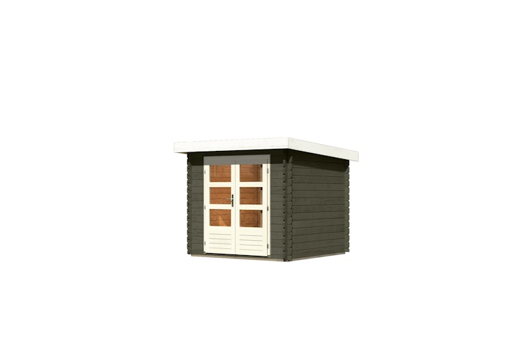 Karibu Woodfeeling Gartenhaus Bastrup 2 terragrau - 28 mm inkl. gratis Innenraum-Pflegebox im Wert von 99€ Bild