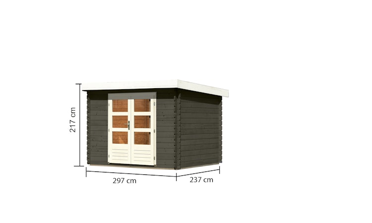 Karibu Woodfeeling Gartenhaus Bastrup 3 terragrau- 28 mm inkl. gratis Innenraum-Pflegebox im Wert von 99€ Bild