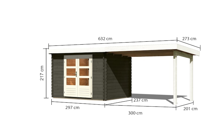 Karibu Woodfeeling Gartenhaus Bastrup 3 terragrau- 28 mm inkl. gratis Innenraum-Pflegebox im Wert von 99€ Bild