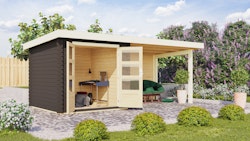 Karibu Woodfeeling Gartenhaus Bastrup 3 terragrau- 28 mm