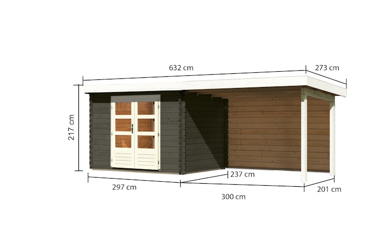 Karibu Woodfeeling Gartenhaus Bastrup 3 terragrau- 28 mm inkl. gratis Innenraum-Pflegebox im Wert von 99€ Bild