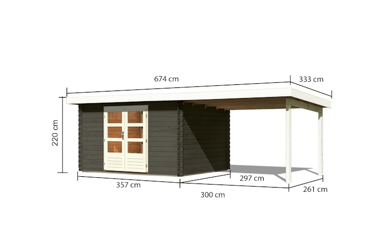 Karibu Woodfeeling Gartenhaus Bastrup 7 terragrau - 28 mm inkl. gratis Innenraum-Pflegebox im Wert von 99€