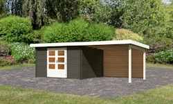 Karibu Woodfeeling Gartenhaus Bastrup 7 terragrau - 28 mm inkl. gratis Innenraum-Pflegebox im Wert von 99€