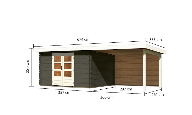 Karibu Woodfeeling Gartenhaus Bastrup 7 terragrau - 28 mm inkl. gratis Innenraum-Pflegebox im Wert von 99€