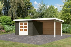 Karibu Woodfeeling Gartenhaus Bastrup 5 terragrau - 28 mm inkl. gratis Innenraum-Pflegebox im Wert von 99€