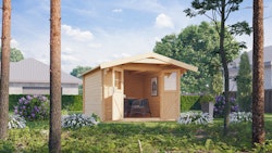 Karibu Gartenhaus Blockbohlenhaus Rentrup 5/8 - 28 mm inkl. gratis Innenraum-Pflegebox im Wert von 99€