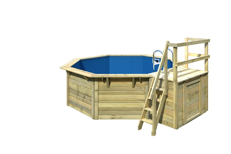 Karibu Pool Modell X1 400 x 400 cm mit Terrasse - kesseldruckimprägniert mit Metallecken inkl. gratis Pool-Pflegeset (Gesamtwert 69 €) Bild