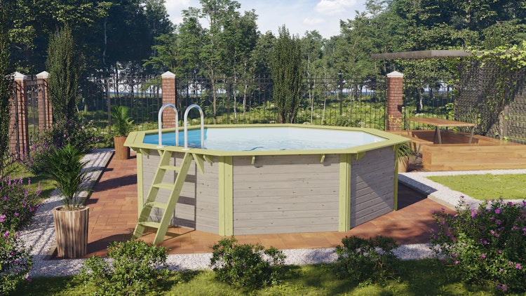 Karibu Pool Modell X2 470 x 470 cm - kesseldruckimprägniert/wassergrau mit Metallecken inkl. gratis Pool-Pflegeset (Gesamtwert 69 €) Bild