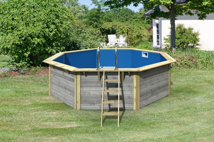 Karibu Pool Modell X2 470 x 470 cm - kesseldruckimprägniert/wassergrau mit Metallecken inkl. gratis Pool-Pflegeset (Gesamtwert 69 €) Bild