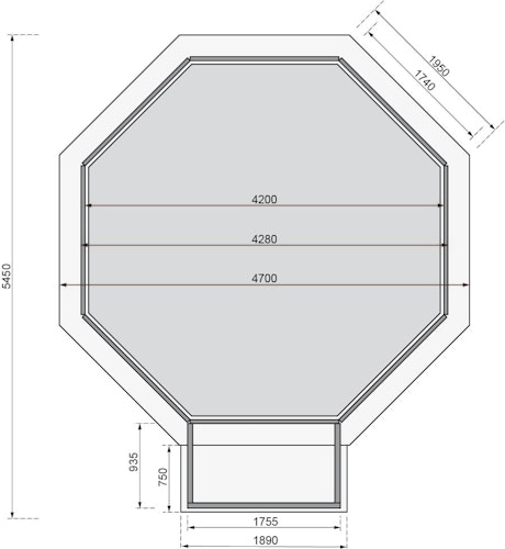 Karibu Pool Modell X2 470 x 470 cm mit Terrasse - kesseldruckimprägniert/wassergrau mit Metallecken inkl. gratis Pool-Pflegeset (Gesamtwert 69 €)