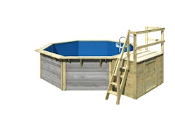 Karibu Pool Modell X2 470 x 470 cm mit Terrasse - kesseldruckimprägniert/wassergrau mit Metallecken inkl. gratis Sandfilteranlage & Pool-Pflegeset