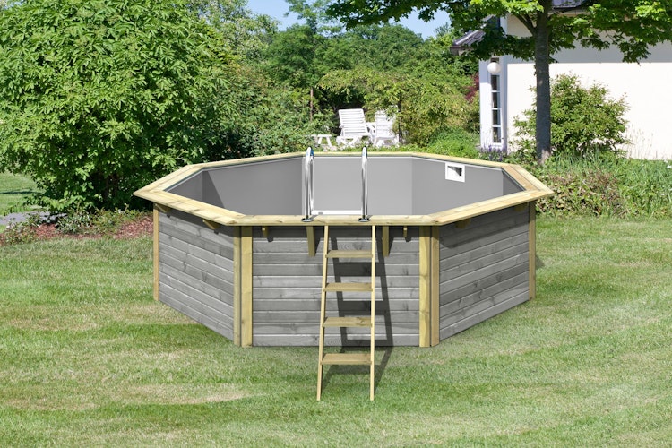 Karibu Pool Modell X2 470 x 470 cm - kesseldruckimprägniert/wassergrau mit Metallecken inkl. gratis Pool-Pflegeset (Gesamtwert 69 €) Bild