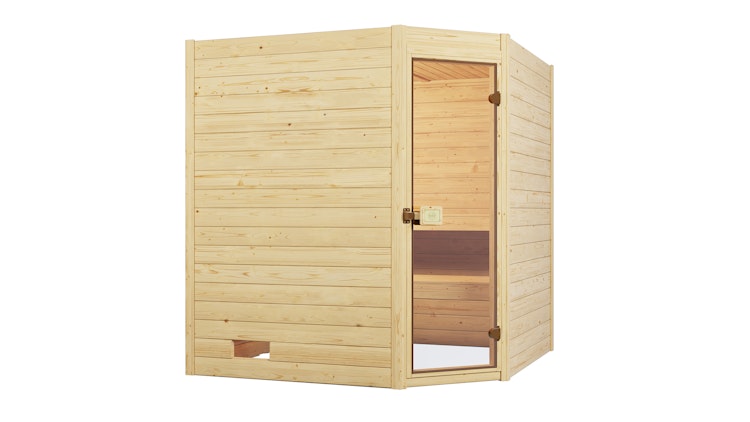 Weka Sauna Valida Eck Gr. 2 mit Glastür+Fenster - Massivholzsauna 38 mm inkl. gratis Sauna-Set im Wert von 240,40 € (10-teilig)