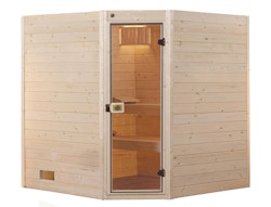 Weka Sauna Valida Eck Gr. 2 mit Glastür+Fenster - Massivholzsauna 38 mm inkl. gratis Sauna-Set im Wert von 240,40 € (10-teilig)