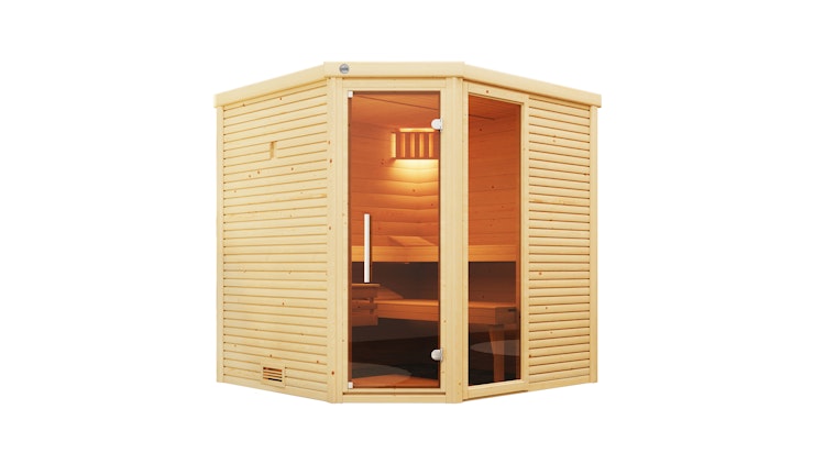 Weka Premium Massivholzsauna Cubilis 2 mit Glastür+Fenster inkl. Montageservice - 45 mm inkl. gratis Sauna-Set im Wert von 240,40 € (10-teilig) Bild