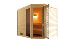 Weka Premium Massivholzsauna Cubilis 3 Familiensauna mit Glastür+Fenster inkl. Montageservice - 45 mm inkl. gratis Sauna-Set im Wert von 240,40 € (10-teilig)