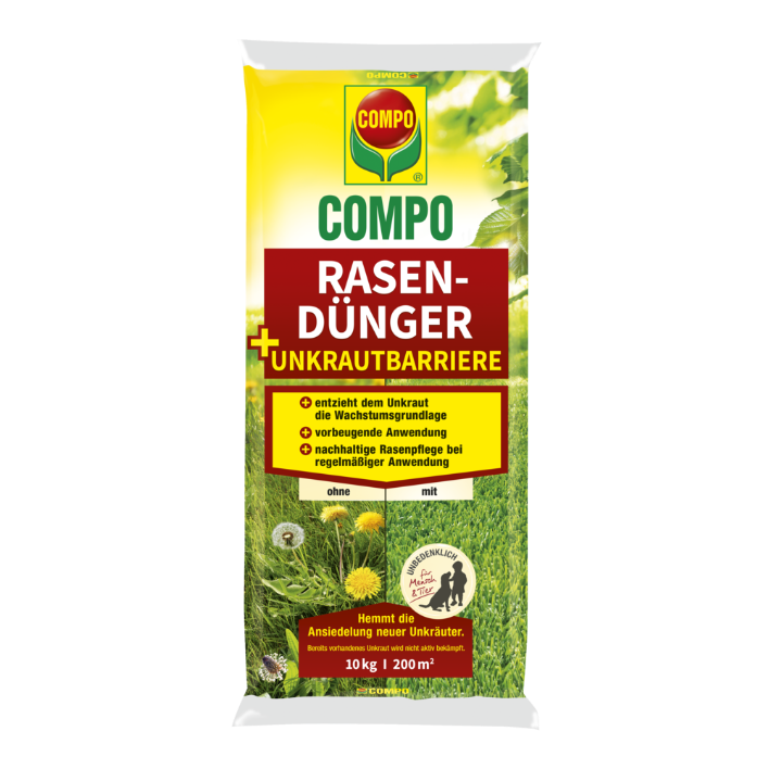 Vorschaubild Galerie COMPO Rasendünger + Unkrautbarriere 10 kg für 200 m²
