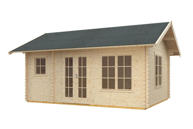 Skan Holz 45 mm Gartenhaus Esbjerg/Freizeithaus 1/2 inkl. gratis Dachschindeln in Wunschfarbe & Fundamentanker/Pads Vorschaubild Galerie