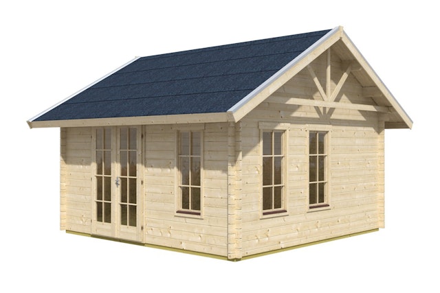 Skan Holz 70 mm Blockbohlenhaus Toronto 1 inkl. gratis Dachschindeln in Wunschfarbe & Fundamentanker/Pads Vorschaubild Galerie