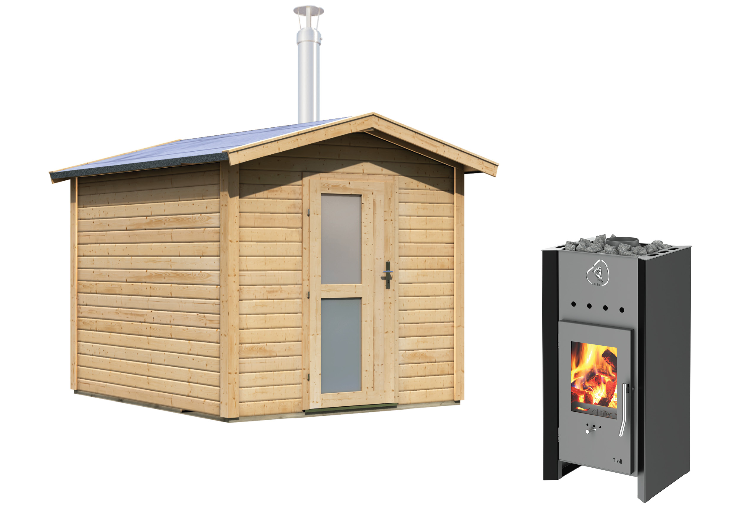 Vorschaubild Galerie Karibu Gartensauna Bosse 1 mit Holzofen - 38 mm inkl. 9-teiligem gratis Zubehörpaket