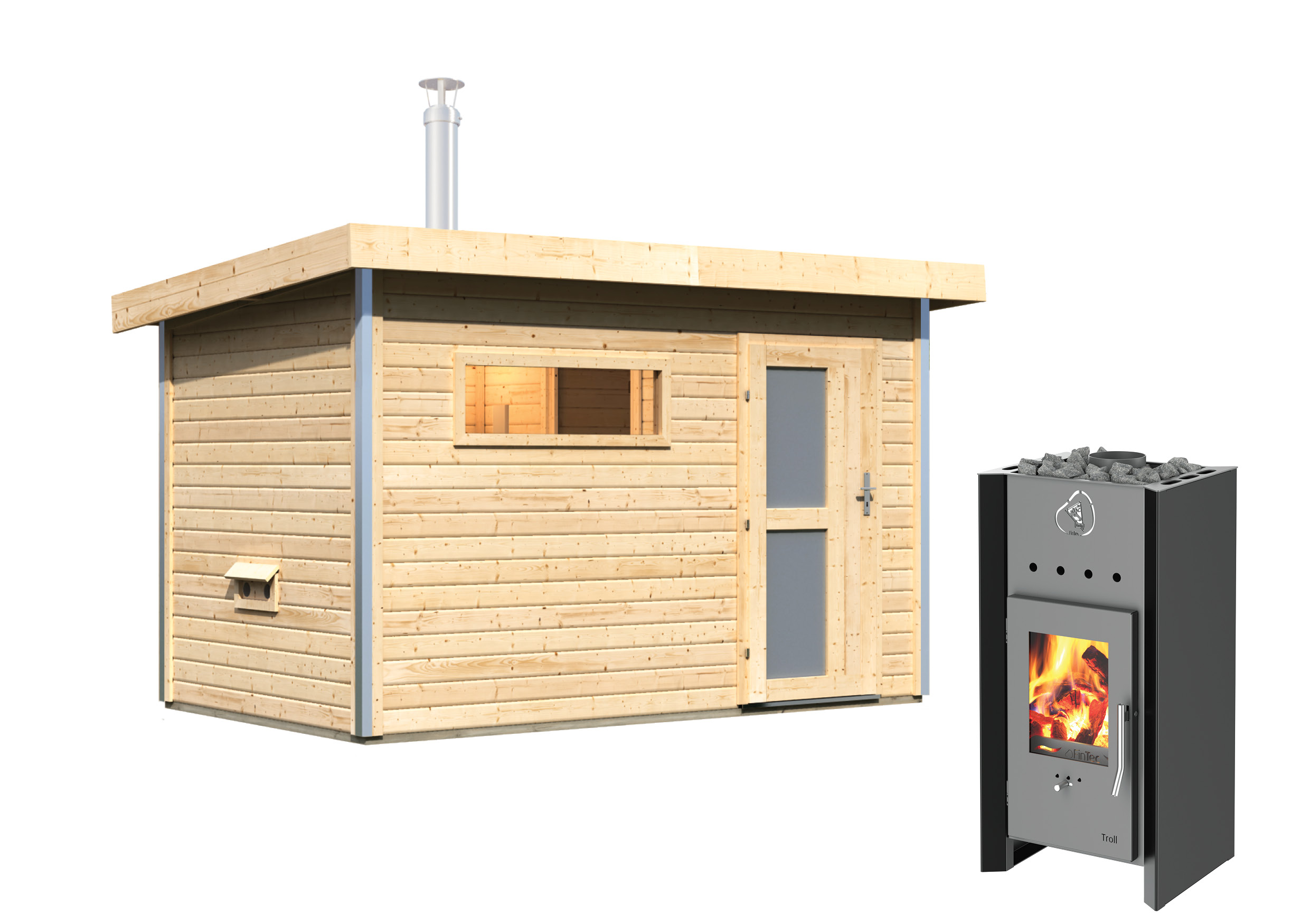 Vorschaubild Galerie Karibu Gartensauna Skrollan 1 mit Holzofen- 38 mm inkl. 9-teiligem gratis Zubehörpaket