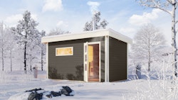 Karibu Gartensauna Skrollan 3 mit Holzofen - 38 mm inkl. 9-teiligem gratis Zubehörpaket