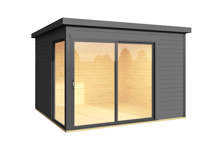 Designhaus 412 Gr. 1 mit Glasschiebetür (Homeoffice-Gartenhaus) - 44 mm