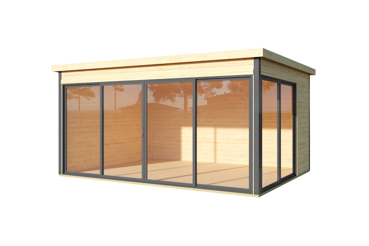 Designhaus 412 Gr. 2 mit Glasschiebetür (Homeoffice-Gartenhaus) - 44 mm Bild