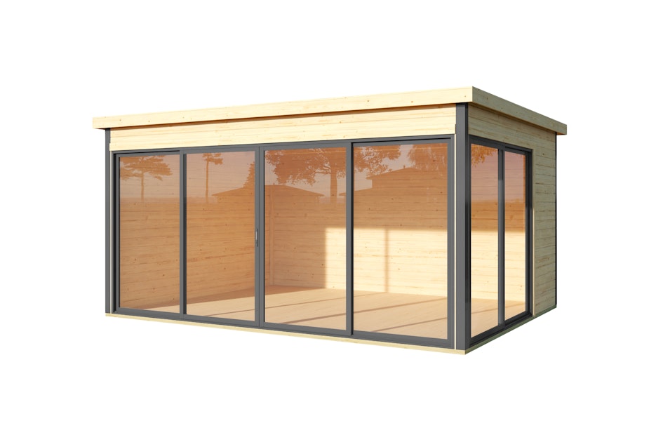 Weka Designhaus 412 Gr. 2 mit Glasschiebetür (Homeoffice-Gartenhaus) - 44  mm | Mein-Gartenshop24 | Gartenhäuser