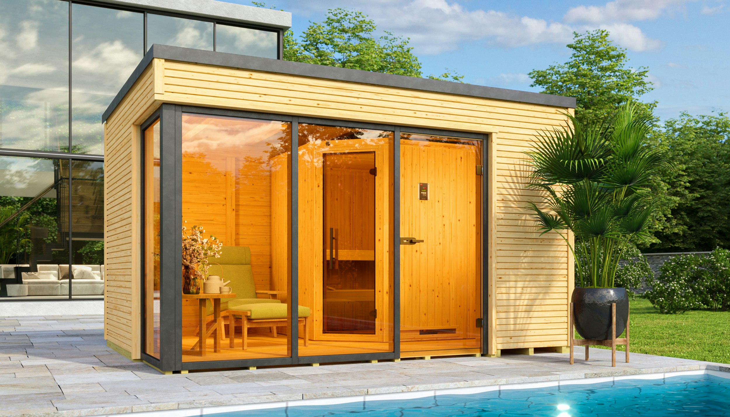 Weka Design-Saunahaus Cubilis inkl. Elementsauna 45/68 mm inkl. 10-teiligem gratis Zubehörset (Gesamtwert 237,40 €)