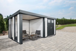 Wolff Finnhaus Metallgerätehaus Eleganto 3024 mit Lounge Anbau inkl. 2 Fenstern