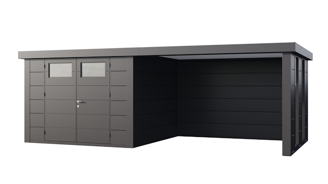Wolff Finnhaus Metallgerätehaus Eleganto 3030 mit Lounge Anbau (ca. 314 cm Breite) inkl. 2 Fenstern Vorschaubild Galerie
