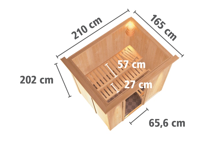 Karibu Energiespar-Sauna Benin mit Fronteinstieg 68 mm inkl. gratis Saunaofen & 8-teiligem Zubehörpaket (Gesamtwert 1071,91€) Bild