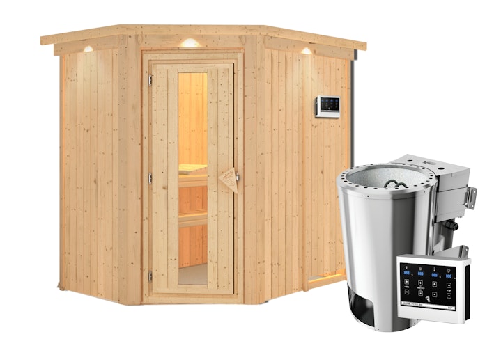 Karibu Energiespar-Sauna Caspin mit Eckeinstieg 68 mm