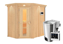 Karibu Energiespar-Sauna Caspin mit Eckeinstieg 68 mm inkl. 9-teiligem gratis Zubehörpaket