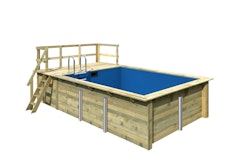 Karibu Rechteck Pool Gr. 2 - 350 x 440 cm - kesseldruckimprägniert Sparset mit Filteranlage inkl. gratis Pool-Pflegeset