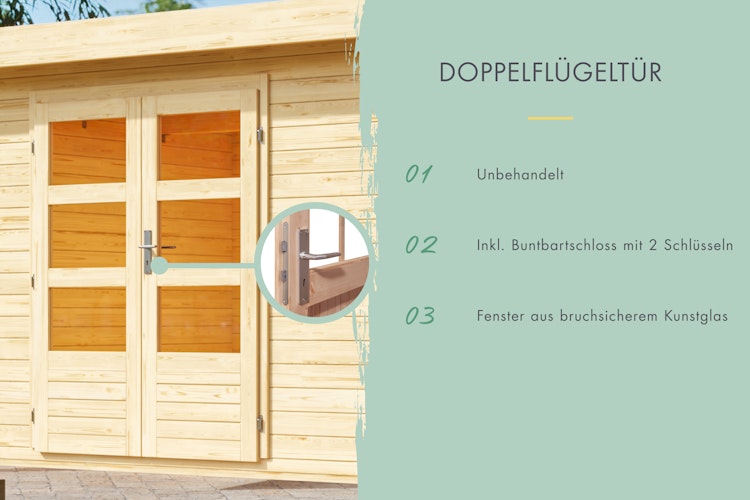 Karibu Woodfeeling Blockbohlenhaus Mittelwandhaus Lagor 1/2- 38 mm inkl. gratis Innenraum-Pflegebox im Wert von 99€ Bild