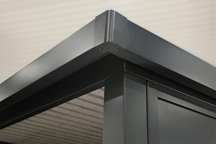 Wolff Finnhaus Premium Metall Gartenhaus Elvar 6030 Anthrazit inkl. 300 cm Anbaudach