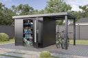 Vorschaubild Wolff Finnhaus Premium Metall Gartenhaus Thorin 3924 Anthrazit inkl. 150 cm Anbaudach inkl. gratis Fußboden (Wert 539 €)