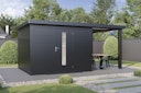 Vorschaubild Wolff Finnhaus Premium Metall Gartenhaus Thorin 5424 Anthrazit inkl. 240 cm Anbaudach