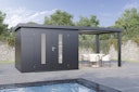 Vorschaubild Wolff Finnhaus Premium Metall Gartenhaus Elvar 6024 Anthrazit inkl. 300 cm Anbaudach